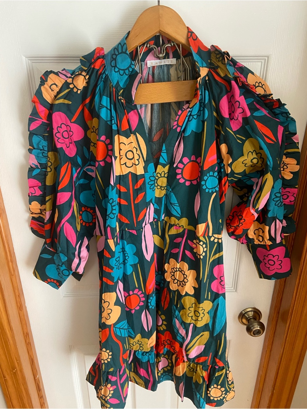 Karlie Floral Ruffle Dress Women’s Colorful Puff Sleeve Mini Dress - Picture 3 of 8